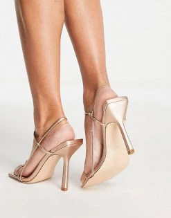 Flash Sale ✨ Public Desire Rayelle Heeled 🩴 Sandals With Square Toes In Rose Gold For Women 😉 -Outlet Women's Public Desire Store unnamed file 1752