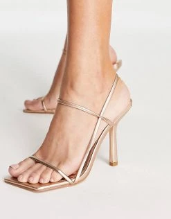 Flash Sale ✨ Public Desire Rayelle Heeled 🩴 Sandals With Square Toes In Rose Gold For Women 😉 -Outlet Women's Public Desire Store unnamed file 1754