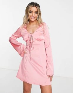 Cheapest 💯 Public Desire Satin Tie Mini Slip 👗 Dress In Pink For Women 👍 -Outlet Women's Public Desire Store unnamed file 177