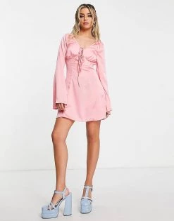 Cheapest 💯 Public Desire Satin Tie Mini Slip 👗 Dress In Pink For Women 👍 -Outlet Women's Public Desire Store unnamed file 179