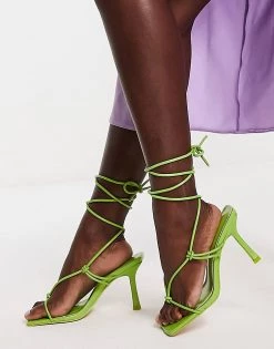 Flash Sale 💯 Public Desire Harriet Heel 🩴 Sandals With Ankle Tie In Lime Green For Women 🤩 -Outlet Women's Public Desire Store unnamed file 1813