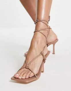 New 😉 Public Desire Wide Fit Harriet Heel 🩴 Sandals With Ankle Tie In Toffee For Women 🔥 -Outlet Women's Public Desire Store unnamed file 1817