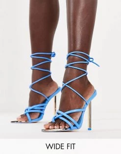 Budget 🤩 Public Desire Wide Fit Cullen Heel 🩴 Sandals With Pointed Toe In Blue For Women 🥰