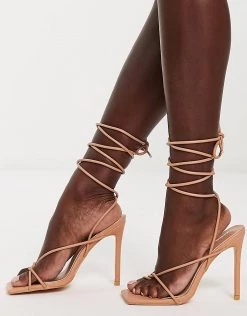 Flash Sale 👍 Public Desire Zing Tie Leg Heel 🩴 Sandals In Beige For Women Beige Pu 🧨 -Outlet Women's Public Desire Store unnamed file 1853