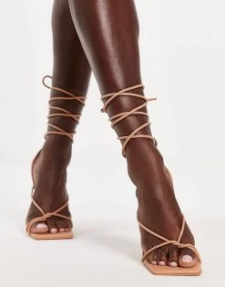 Flash Sale 👍 Public Desire Zing Tie Leg Heel 🩴 Sandals In Beige For Women Beige Pu 🧨 -Outlet Women's Public Desire Store unnamed file 1854