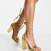 Deals 👏 Public Desire Wide Fit Amira Block Heel 🩴 Sandals In Gold For Women Gold Pu ⭐ -Outlet Women's Public Desire Store unnamed file 1855