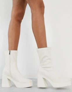 Budget 🔔 Public Desire Wide Fit Be Mine High Heeled Sock 🥾 Boots In Encru Stretch Pu For Women Encru Pu 😀 -Outlet Women's Public Desire Store unnamed file 1862