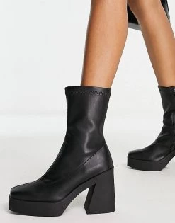Best deal ❤️ Public Desire Wide Fit Be Mine High Heeled Sock 🥾 Boots In Black Stretch Pu For Women 😍 -Outlet Women's Public Desire Store unnamed file 1867