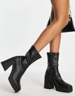 Best deal ❤️ Public Desire Wide Fit Be Mine High Heeled Sock 🥾 Boots In Black Stretch Pu For Women 😍 -Outlet Women's Public Desire Store unnamed file 1868