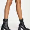Flash Sale ❤️ Public Desire Supreme Square Toe Sock 🥾 Boots In Black For Women Black Stretch Pu 🛒