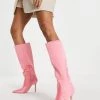 Brand new 🤩 Public Desire Best Believe Knee High Heel 🥾 Boots In Pink Satin For Women 😉 -Outlet Women's Public Desire Store unnamed file 1900