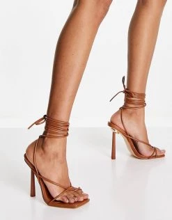 Budget 🥰 Public Desire Lacey Tie Up Stileto 🩴 Sandals In Brown For Women 🤩 -Outlet Women's Public Desire Store unnamed file 1908