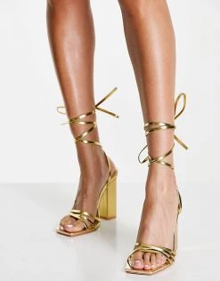 Best deal 😉 Public Desire Amira Block Heel 🩴 Sandals In Gold For Women Gold Pu 😉 -Outlet Women's Public Desire Store unnamed file 1912