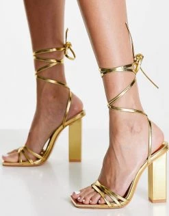 Best deal 😉 Public Desire Amira Block Heel 🩴 Sandals In Gold For Women Gold Pu 😉 -Outlet Women's Public Desire Store unnamed file 1913