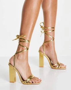 Best deal 😉 Public Desire Amira Block Heel 🩴 Sandals In Gold For Women Gold Pu 😉 -Outlet Women's Public Desire Store unnamed file 1914