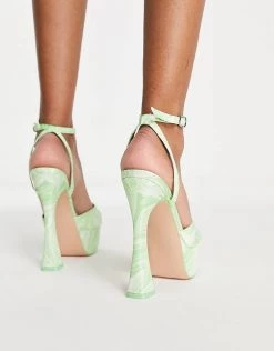 Flash Sale 🌟 Public Desire Truce Platform High Heeled 🩴 Sandals In Lime Swirl Print For Women Lime Green 🔥 -Outlet Women's Public Desire Store unnamed file 1921