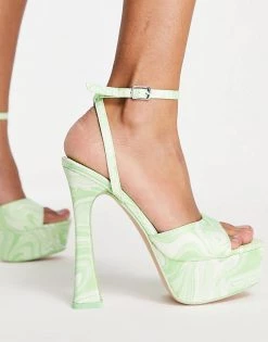 Flash Sale 🌟 Public Desire Truce Platform High Heeled 🩴 Sandals In Lime Swirl Print For Women Lime Green 🔥 -Outlet Women's Public Desire Store unnamed file 1922
