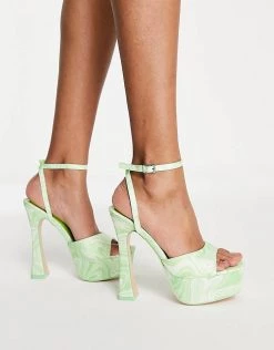 Flash Sale 🌟 Public Desire Truce Platform High Heeled 🩴 Sandals In Lime Swirl Print For Women Lime Green 🔥 -Outlet Women's Public Desire Store unnamed file 1924