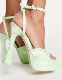 Coupon 💯 Public Desire Wide Fit Truce Platform High Heeled 🩴 Sandals In Lime Swirl Print For Women Lime Green 😉 -Outlet Women's Public Desire Store unnamed file 1927