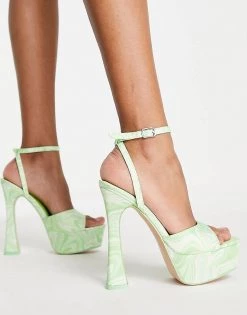 Coupon 💯 Public Desire Wide Fit Truce Platform High Heeled 🩴 Sandals In Lime Swirl Print For Women Lime Green 😉 -Outlet Women's Public Desire Store unnamed file 1928