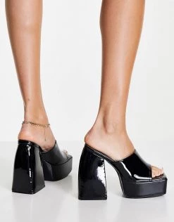 Cheap 👏 Public Desire Tempting Platform Heel Mules In Black Patent For Women 👏 -Outlet Women's Public Desire Store unnamed file 1932
