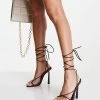 Best Pirce 😉 Public Desire Lacey Heel 🩴 Sandals With Ankle Tie In Chocolate For Women 🛒 -Outlet Women's Public Desire Store unnamed file 1935