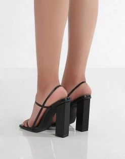 Promo 🧨 Public Desire Halley Block Heel 🩴 Sandals In Black Patent For Women 🎉 -Outlet Women's Public Desire Store unnamed file 1947