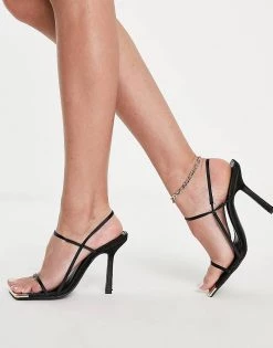 Flash Sale 🤩 Public Desire Wide Fit Jessica Heel 🩴 Sandals In Black Satin For Women ⭐ -Outlet Women's Public Desire Store unnamed file 1967