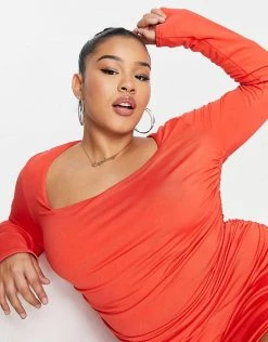 Hot Sale 😍 Public Desire Curve Double Layer Slinky Square Neck Mini 👗 Dress In Red For Women 😀 -Outlet Women's Public Desire Store unnamed file 197