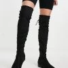 Brand new 🎉 Public Desire Elle Over The Knee Flat 🥾 Boots In Black For Women Black Micro 😉 -Outlet Women's Public Desire Store unnamed file 1975