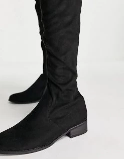 Brand new 🎉 Public Desire Elle Over The Knee Flat 🥾 Boots In Black For Women Black Micro 😉 -Outlet Women's Public Desire Store unnamed file 1977