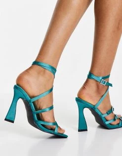 Promo 💯 Public Desire Wide Fit Kalon Heel 🩴 Sandals In Teal Satin For Women 😍 -Outlet Women's Public Desire Store unnamed file 1982