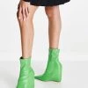 Hot Sale 🔥 Public Desire Getaway Wedge Heel Sock 🥾 Boots In Green For Women Bright Green 🎉 -Outlet Women's Public Desire Store unnamed file 1985