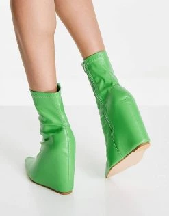 Hot Sale 🔥 Public Desire Getaway Wedge Heel Sock 🥾 Boots In Green For Women Bright Green 🎉 -Outlet Women's Public Desire Store unnamed file 1987