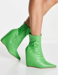 Hot Sale 🔥 Public Desire Getaway Wedge Heel Sock 🥾 Boots In Green For Women Bright Green 🎉 -Outlet Women's Public Desire Store unnamed file 1988