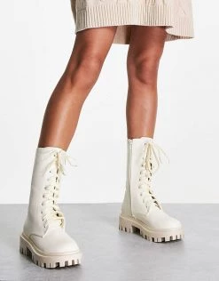 Wholesale 🔥 Public Desire Beau Lace Up Ankle 🥾 Boots In Ecru For Women Ecru Pu ✨