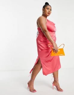 Best Pirce 🌟 Public Desire Curve Strappy Cami Midi 👗 Dress With Ruched Side Detail In Pink For Women Hyper Pink ⌛ -Outlet Women's Public Desire Store unnamed file 208