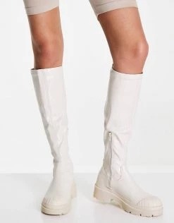 New ⭐ Public Desire Recognise Pull On Knee 🥾 Boots In Ecru For Women 🤩 -Outlet Women's Public Desire Store unnamed file 2082