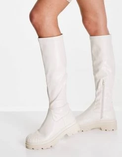 New ⭐ Public Desire Recognise Pull On Knee 🥾 Boots In Ecru For Women 🤩 -Outlet Women's Public Desire Store unnamed file 2084