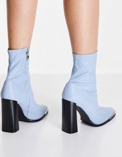 Coupon 👏 Public Desire Liberty Square Toe Heeled 🥾 Boots In Blue For Women ✨ -Outlet Women's Public Desire Store unnamed file 2087