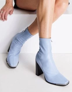 Coupon 👏 Public Desire Liberty Square Toe Heeled 🥾 Boots In Blue For Women ✨ -Outlet Women's Public Desire Store unnamed file 2088