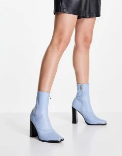 Coupon 👏 Public Desire Liberty Square Toe Heeled 🥾 Boots In Blue For Women ✨ -Outlet Women's Public Desire Store unnamed file 2089