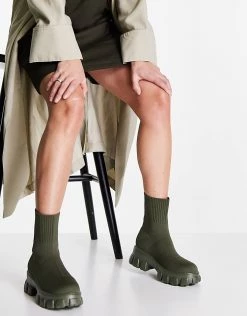 Top 10 🤩 Public Desire Trust Chunky Sock 🥾 Boots In Khaki Knit For Women 🥰 -Outlet Women's Public Desire Store unnamed file 2123