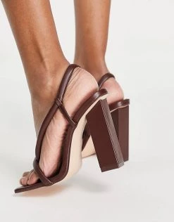 Hot Sale 🛒 Public Desire Everly Block Heel Twist 🩴 Sandals In Brown For Women 👍 -Outlet Women's Public Desire Store unnamed file 2133