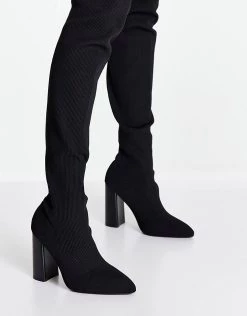 Buy 😉 Public Desire Focus Over The Knee Block Heel 🥾 Boots In Black Knit For Women 😍 -Outlet Women's Public Desire Store unnamed file 2142