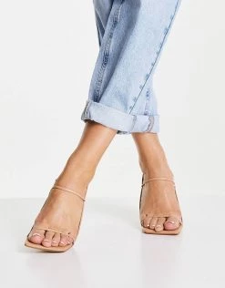 Brand new 👏 Public Desire Wide Fit Rayelle Heeled 🩴 Sandals With Square Toes In Beige For Women ⌛ -Outlet Women's Public Desire Store unnamed file 2157
