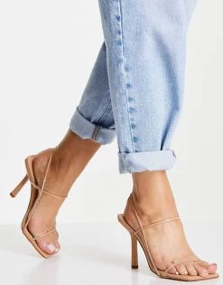 Brand new 👏 Public Desire Wide Fit Rayelle Heeled 🩴 Sandals With Square Toes In Beige For Women ⌛ -Outlet Women's Public Desire Store unnamed file 2158
