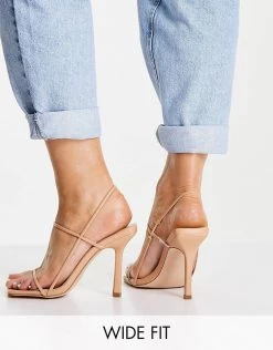 Brand new 👏 Public Desire Wide Fit Rayelle Heeled 🩴 Sandals With Square Toes In Beige For Women ⌛ -Outlet Women's Public Desire Store unnamed file 2159