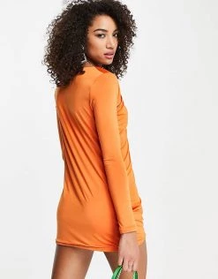 Wholesale 🥰 Public Desire Plunge Cowl Mini 👗 Dress In Orange For Women Sunset 🤩 -Outlet Women's Public Desire Store unnamed file 217