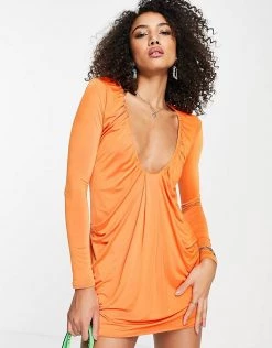 Wholesale 🥰 Public Desire Plunge Cowl Mini 👗 Dress In Orange For Women Sunset 🤩 -Outlet Women's Public Desire Store unnamed file 218